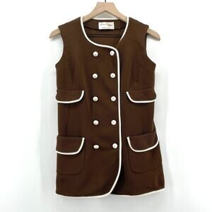 Vintage 70s Vest Women XS Brown Double Breast Long Blazer Micro mini Tunic